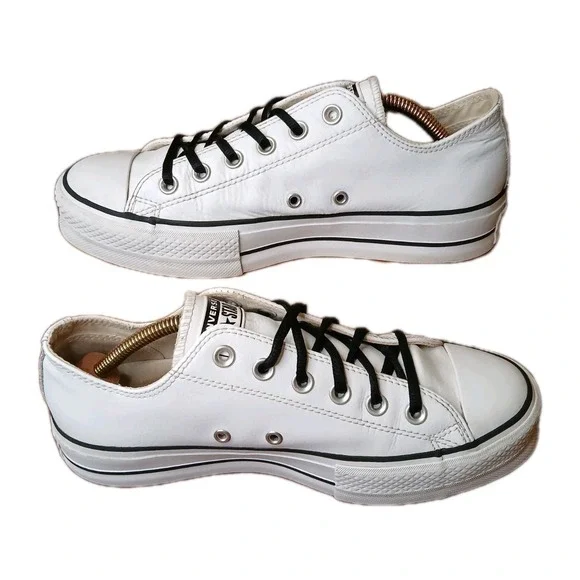 Converse Chuck Taylor All Star Clean White Leather Platform 561680C Sz 8.5 #1383 - Picture 7 of 13